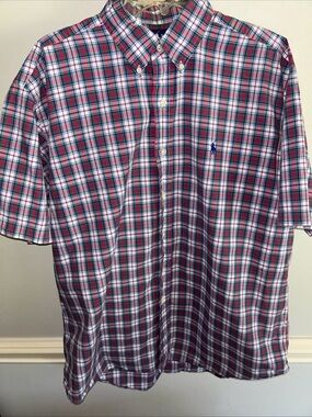 Ralph Lauren Short-Sleeve Plaid Button-Down Shirt - Blue/Red/White